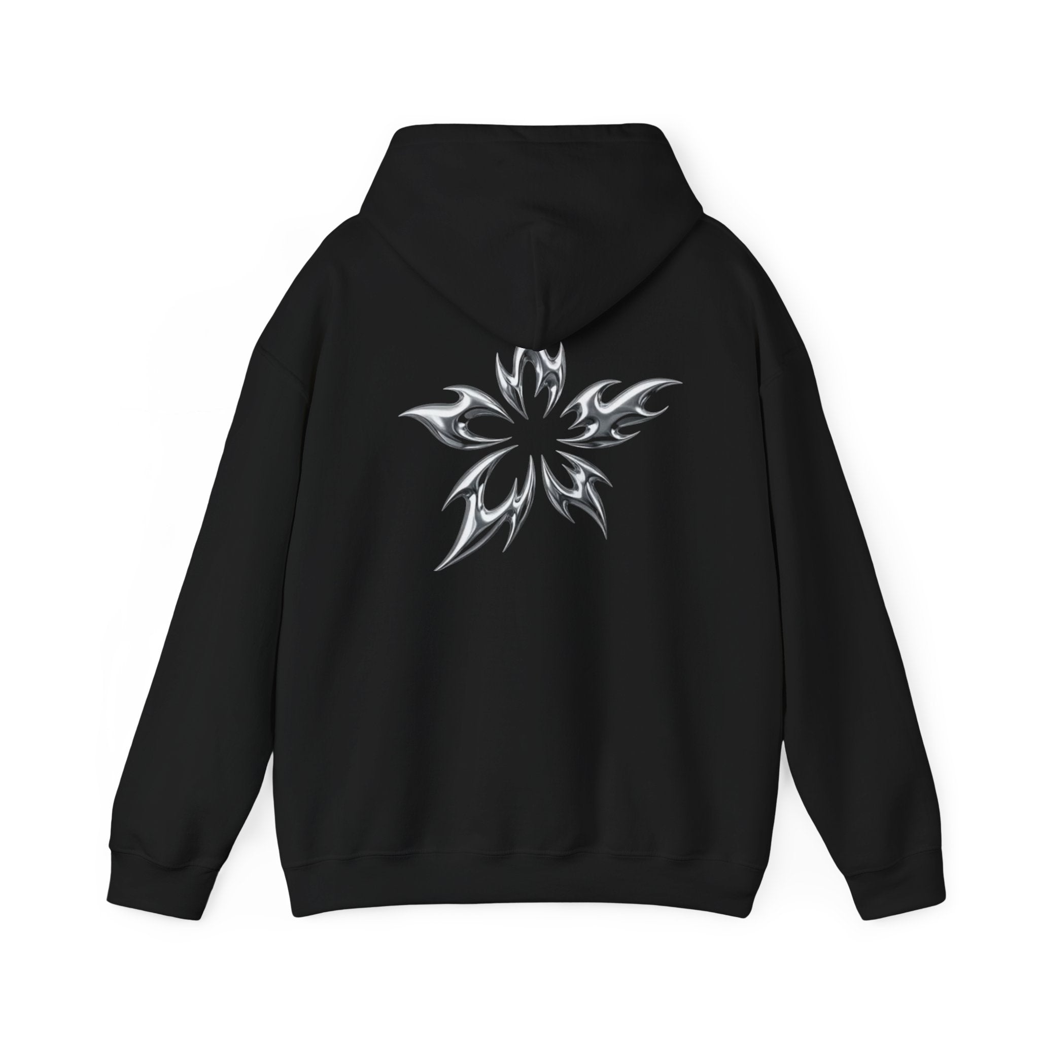 Tribal Flame Star Hoodie — Minimal Black Graphic Pullover